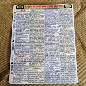 Literature Vocabulary Summary & Instant Reference Data Guide Plastic Quick Chart
